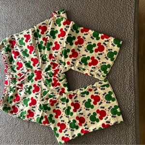 Disney Pajama Bottoms with Red and Green Mickey Pattern